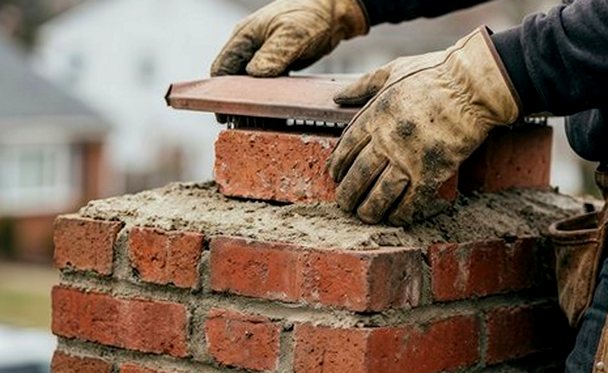 Brick courses trued up on a rebuilt stack head